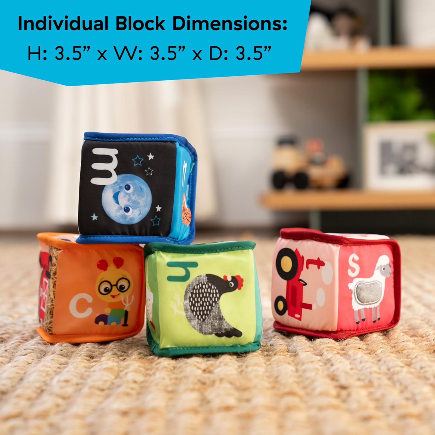 Baby Einstein, Alpha Stacks Blocs Souples - Jouets Sensoriels Légers pour Apprentissage des Lettres et Coordination Main-Œil, 3 Mois et Plus
