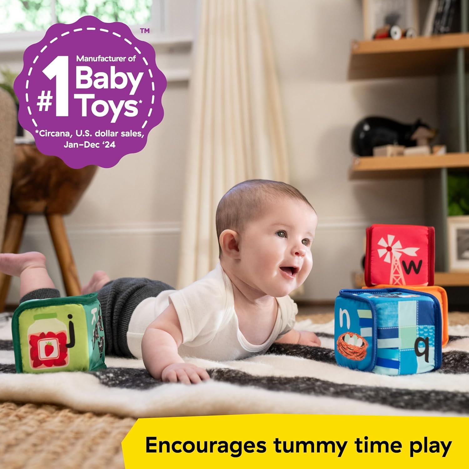 Baby Einstein, Alpha Stacks Blocs Souples - Jouets Sensoriels Légers pour Apprentissage des Lettres et Coordination Main-Œil, 3 Mois et Plus