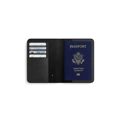 Satechi Passport Holder for Travel with Find My, Passport Cover with 4 Card Holder, Wireless Charging, and RFID Protection – Travel Essential Synthetic Material (PU) Passport Holder –