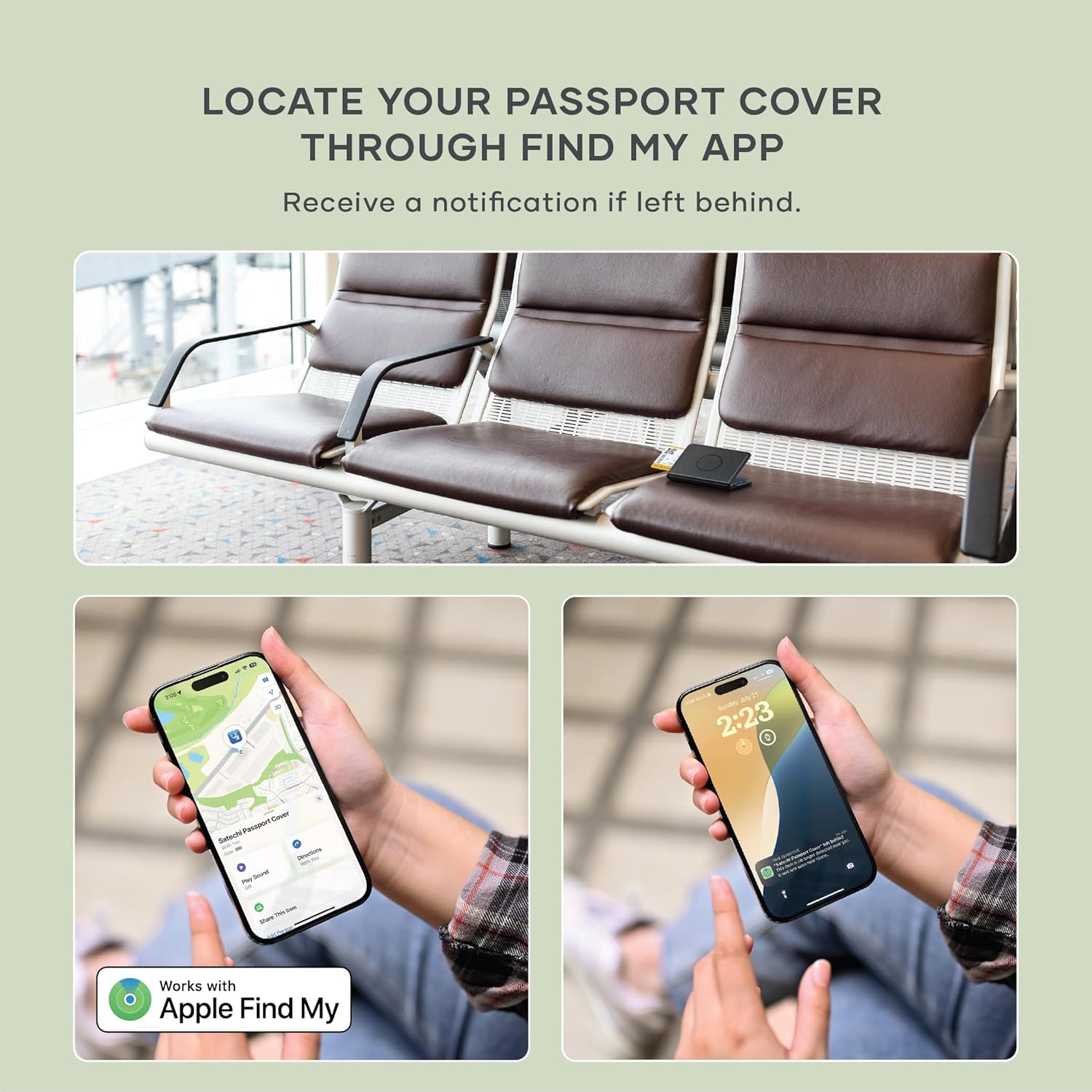 Satechi Passport Holder for Travel with Find My, Passport Cover with 4 Card Holder, Wireless Charging, and RFID Protection – Travel Essential Synthetic Material (PU) Passport Holder –