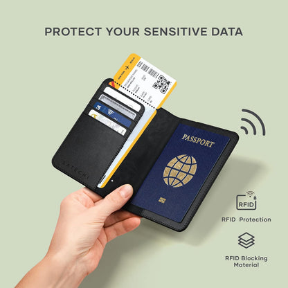 Satechi Passport Holder for Travel with Find My, Passport Cover with 4 Card Holder, Wireless Charging, and RFID Protection – Travel Essential Synthetic Material (PU) Passport Holder –