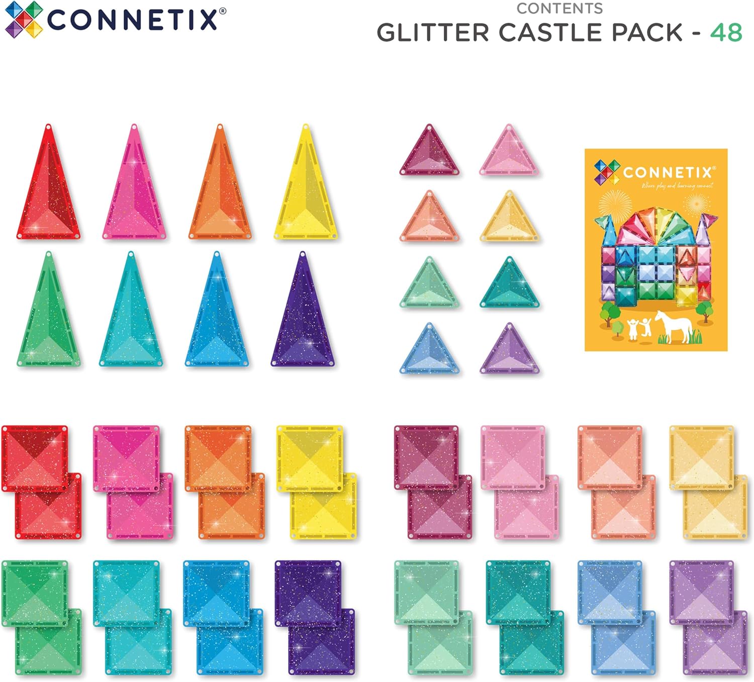 CONNETIX Magnetische Tegels Glitterkasteelpakket, 48 stuks