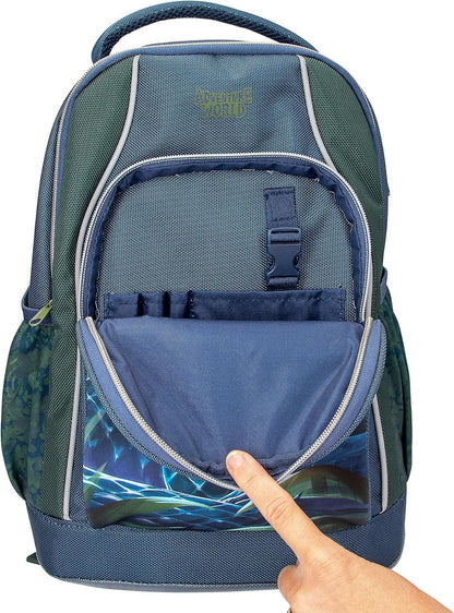 Depesche 13978 Adventure World School Backpack in Dark Blue and Green with Dark Snakes Motif, School Bag with Adjustable Straps