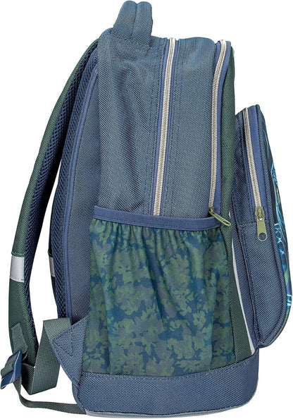 Depesche 13978 Adventure World School Backpack in Dark Blue and Green with Dark Snakes Motif, School Bag with Adjustable Straps