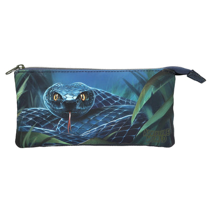Depesche Adventure World 13979 Fan Pencil Case in Dark Blue and with Snakes Motif, Pencil Case with 3 Compartments and Zip