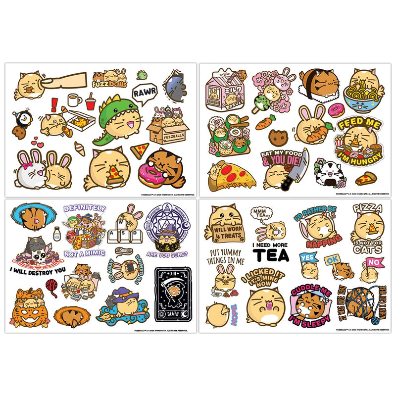 Fuzzballs Cute Anime Animal Tech Decal Stickers – 4 Reusable Vinyl Sheets for Laptop, Phone, Tablet, Console & Notebook Decoration