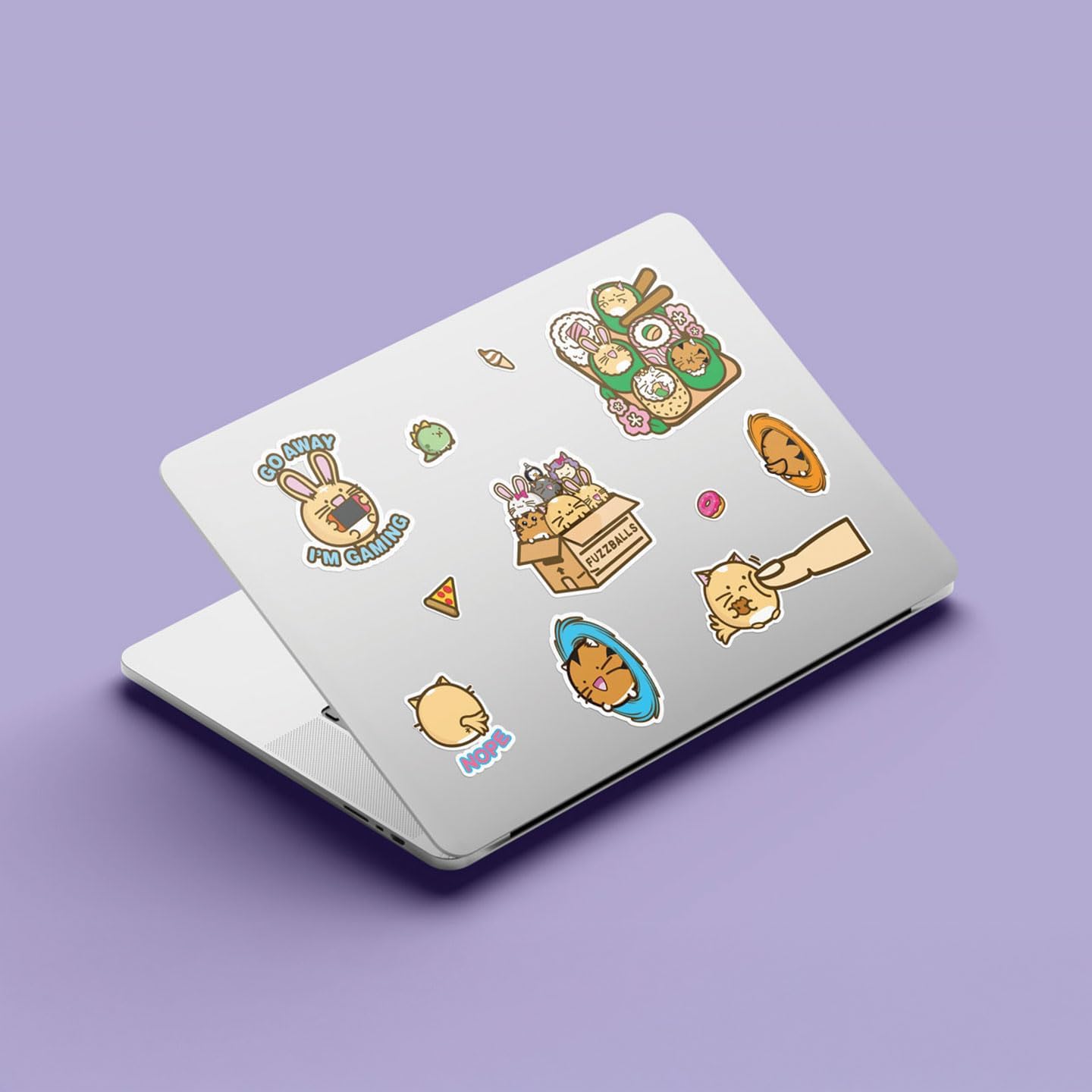 Fuzzballs Cute Anime Animal Tech Decal Stickers – 4 Reusable Vinyl Sheets for Laptop, Phone, Tablet, Console & Notebook Decoration
