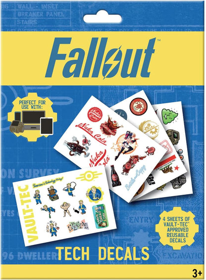 Fallout Tech Decals – Official Vinyl Sticker Set, 4 Reusable Sheets for Laptops, Consoles, Water Bottles & More
