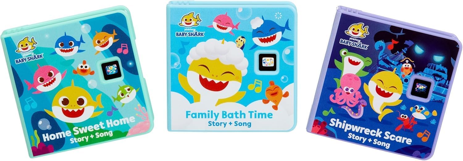 little tikes Baby Shark Family Collection for Story Dream Machine - 3 Stories & 1 Character, Storytime Books with Audio Play Character, For Boys and Girls Ages 3+