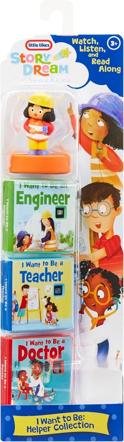 little tikes I Want to Be: Helper Collection for Story Dream Machine - 3 Stories & 1 Character, Storytime Books with Audio Play Character, For Boys and Girls Ages 3+