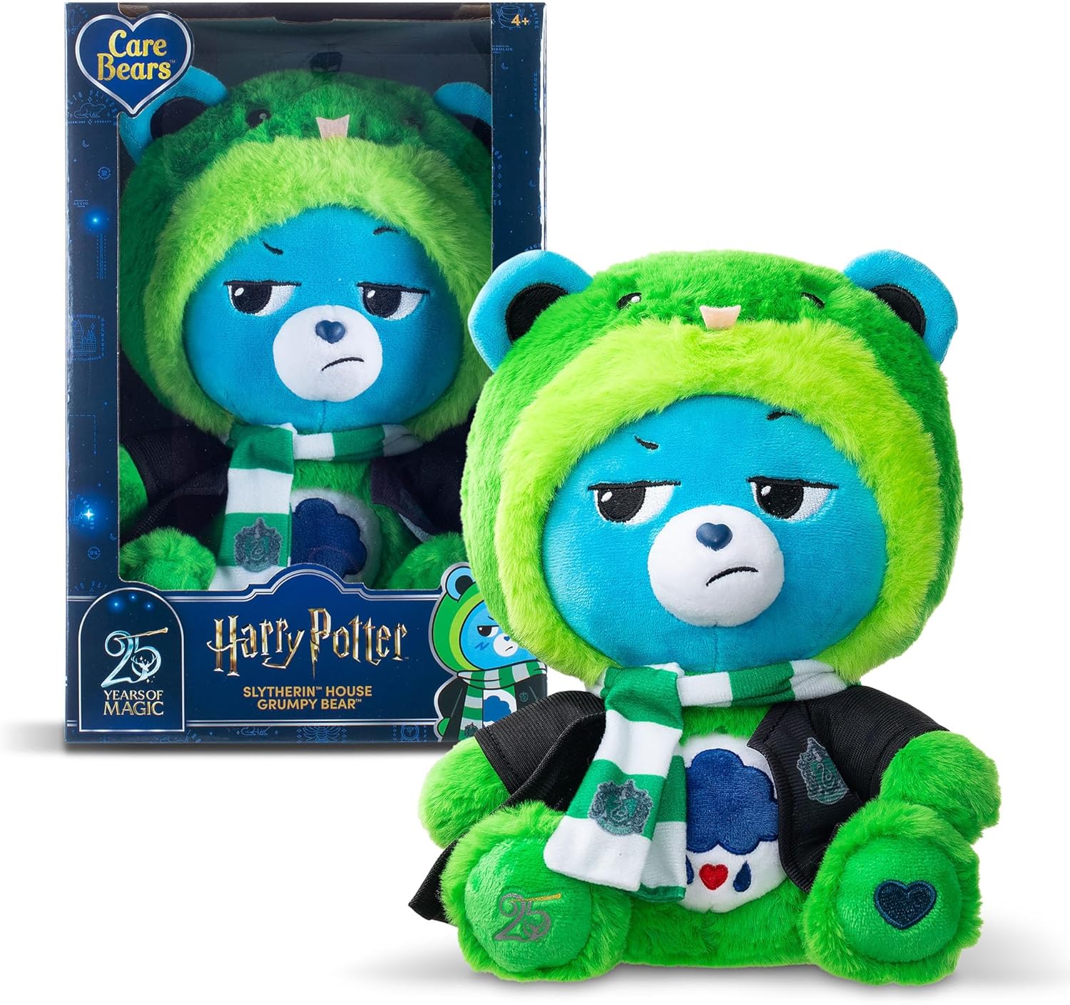 Care Bears x Harry Potter Slytherin Grumpy Bear 30cm Hoodie Plush – Premium Hogwarts House Collectible, Ages 4+