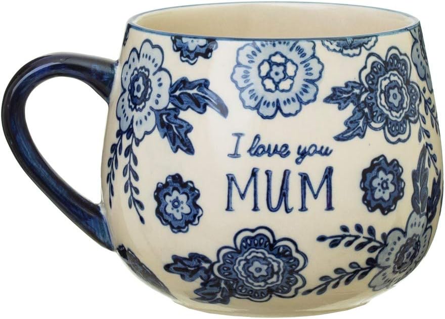 Sass & Belle Blue Willow Mum Mug – I Love You Mum Floral Coffee Tea Mug Gift for Her – Ceramic Cup for Mother's Day, Birthday, or Everyday Thoughtful Moments