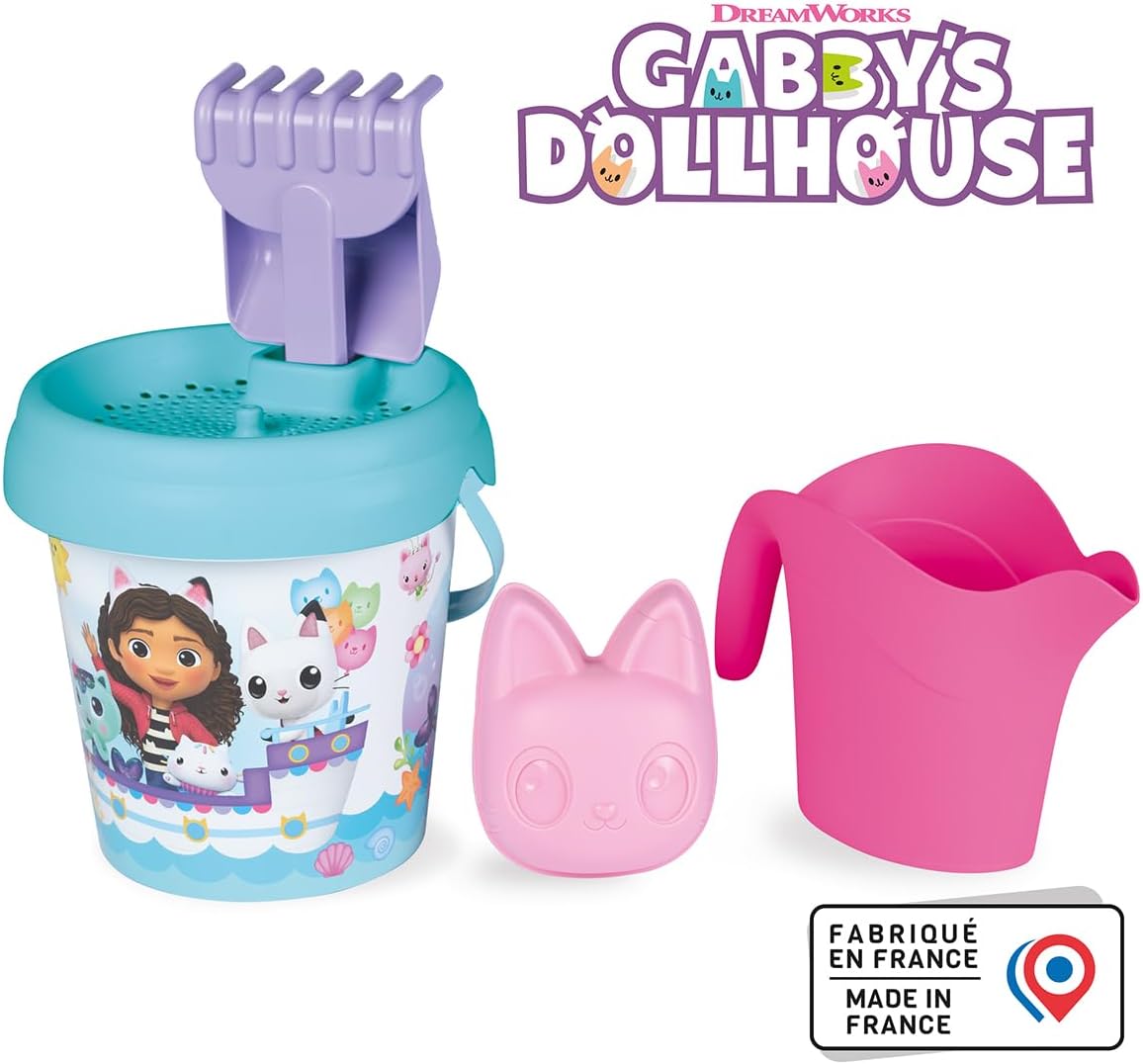 Smoby - Gabby en het Toverhuis - Gevulde emmer, Gieter - Zeef, Hark, Schep, Gieter, Zandvorm - Vanaf 18 maanden - Gemaakt in Frankrijk