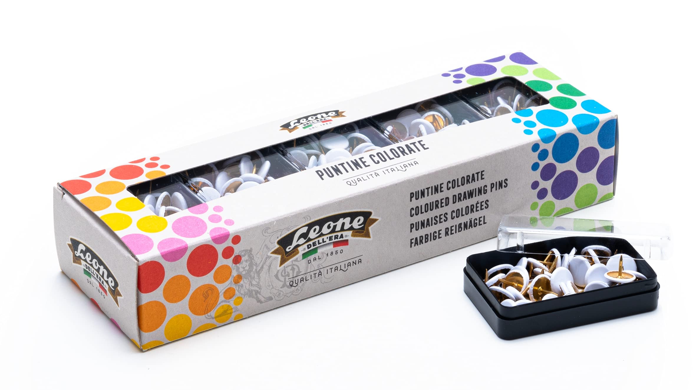 500 Puntine Colorate Leone Dell'Era - Stecca di Cartone con 10 Scatole da 50 pezzi