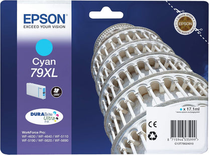 Epson 79XL Leaning Of Pisa Cyan Genuine, XL High Yield Ink Cartridge DuraBrite Ultra