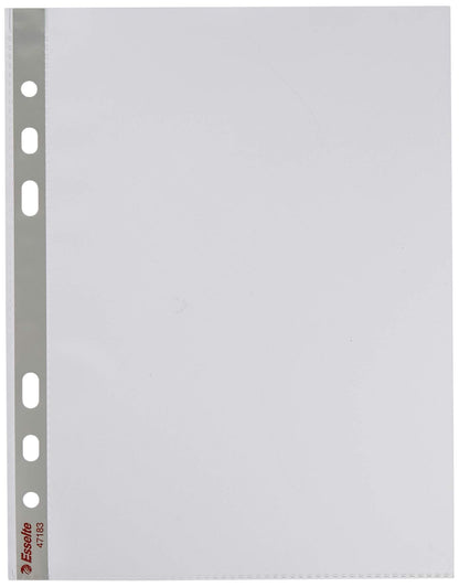 Esselte Heavy Duty Punched Pocket, Pack of 25, Holds up to 20 A5 sheets, Transparent, Matte, 85 Micron PP Material, 47183