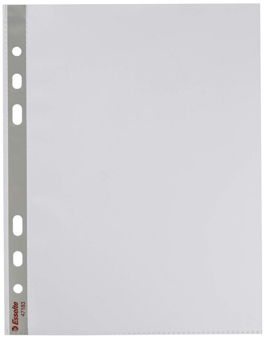 Esselte Heavy Duty Punched Pocket, Pack of 25, Holds up to 20 A5 sheets, Transparent, Matte, 85 Micron PP Material, 47183