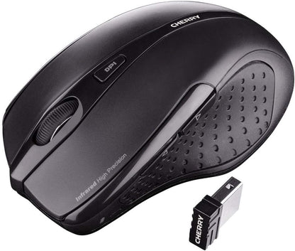 CHERRY MW 3000 Kabellose Ergonomische Rechtshändermaus, Nano-USB-Empfänger, 6-Tasten & Optischer Sensor, 2,4 GHz Funk-Verbindung, Gummierte Seiten, Schwarz