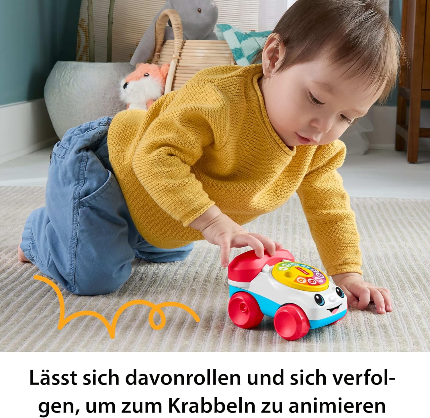 Fisher-Price Baby Toy Chatter Telephone Vehicle Push-Along with Sounds for Crawling Developmental Play Infants Ages 6+ Months, JKD56