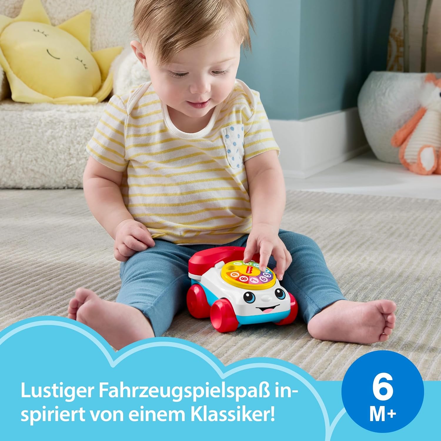 Fisher-Price Baby Toy Chatter Telephone Vehicle Push-Along with Sounds for Crawling Developmental Play Infants Ages 6+ Months, JKD56