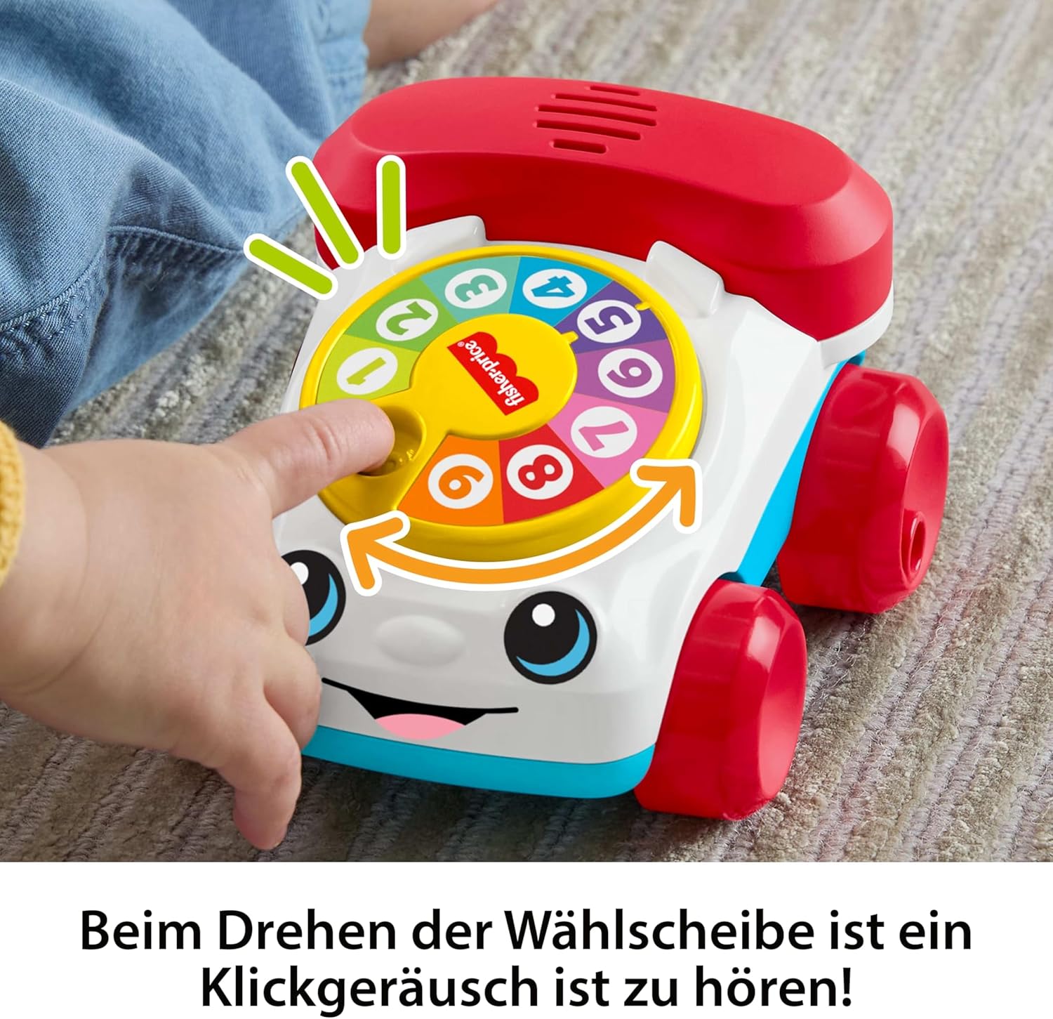 Fisher-Price Baby Toy Chatter Telephone Vehicle Push-Along with Sounds for Crawling Developmental Play Infants Ages 6+ Months, JKD56