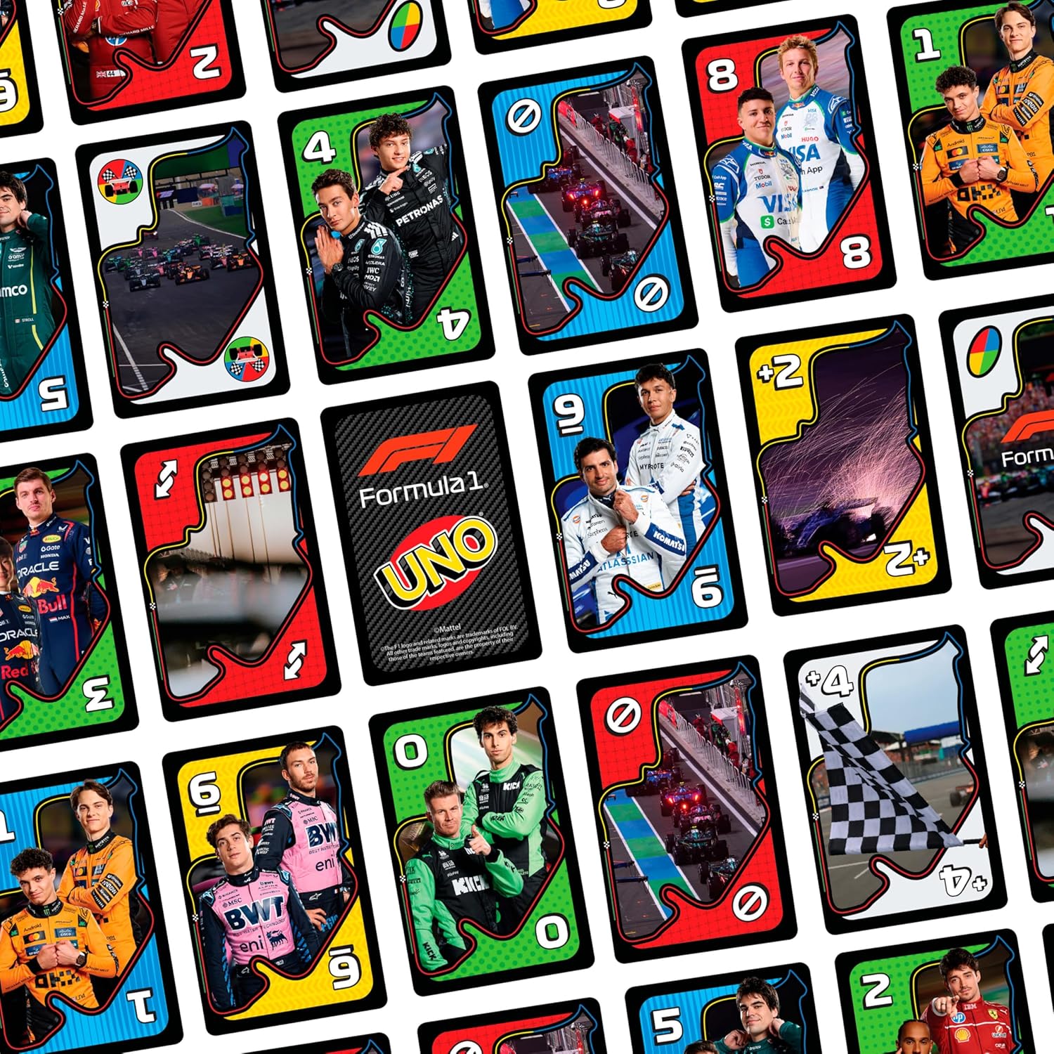 Mattel Games UNO F1 kaartspel voor kinderen, gezinnen, reizen en kamperen, kaarten bevatten beelden van de wereld van Formule 1, JMF10