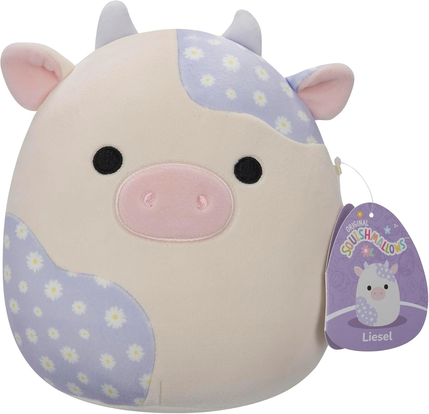 Original Squishmallows 7.5-Inch Liesel the Lavender Floral Print Cow - Easter Plush