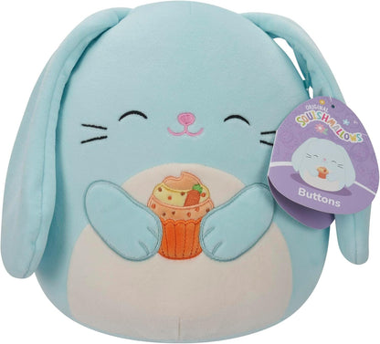 Squishmallows Original 7.5-Inch Buttons the Blue Bunny Holding Carrot Cupcake - Easter Plush