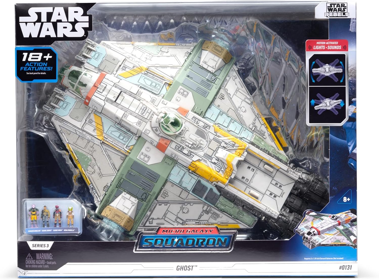 STAR WARS Micro Galaxy Squadron Ghost - 15-Inch Vehicle with Motion and Button Activated Lights and Sounds plus Four 1-Inch Micro Figure Accessories
