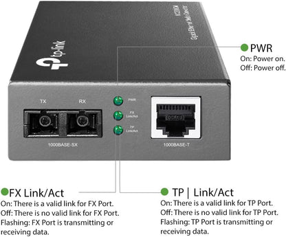 TP-Link Gigabit Multi-Mode Media Converter, Complies with IEEE 802.3ab and IEEE 802.3z Extends Fiber Distance Up to 0.55 km (MC200CM),Black