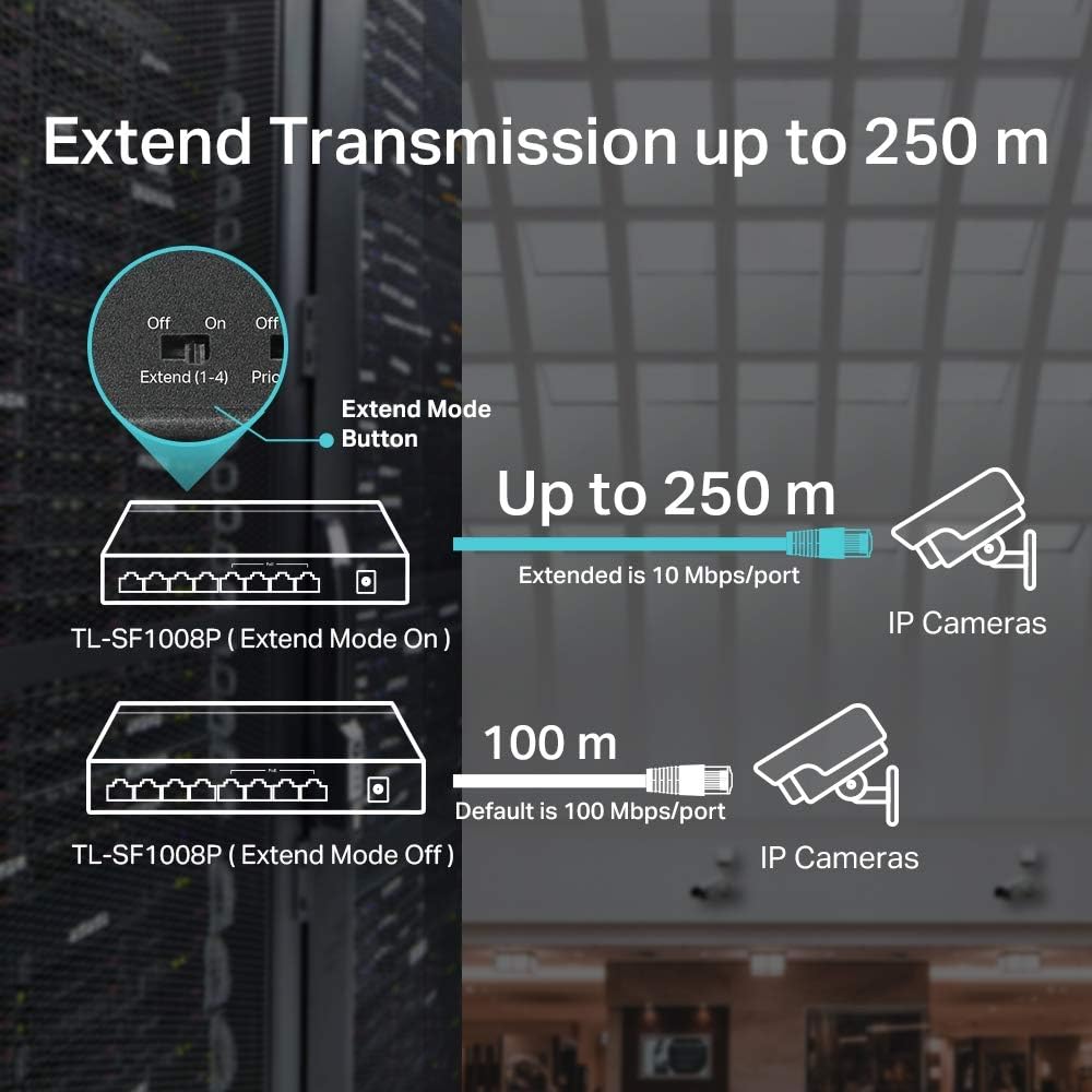 TP-Link PoE Switch 8-Port 100 Mbps, 4 PoE ports up to 15.4 W for each PoE port and 57 W for all PoE ports, Metal Casing, Plug and Play, Ideal for IP Surveillance and Access Point (TL-SF1008P), Black