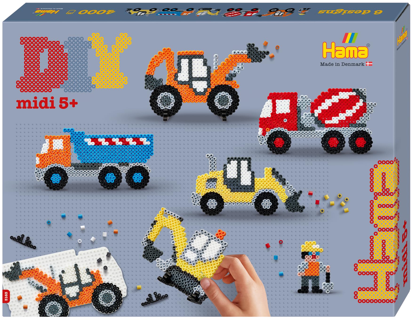 Hama Beads | Approx. 4.000 Cuentas, 1 Tablero de Camiones No. 314, 12 Soportes de Cuentas, Hoja de diseño Impreso a Color, Instrucciones y Papel de Ironing.