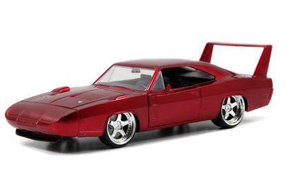 Jada Toys Fast & Furious 's 1969 Dodge Charger Daytona, auto, tuning-model op schaal 1:24, met spoiler, deuren te openen motorkap en kofferbak, vrijloop, rood metallic