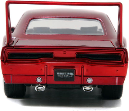 Jada Toys Fast & Furious 's 1969 Dodge Charger Daytona, auto, tuning-model op schaal 1:24, met spoiler, deuren te openen motorkap en kofferbak, vrijloop, rood metallic