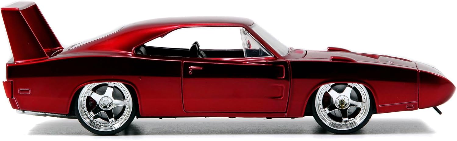 Jada Toys Fast & Furious 's 1969 Dodge Charger Daytona, auto, tuning-model op schaal 1:24, met spoiler, deuren te openen motorkap en kofferbak, vrijloop, rood metallic