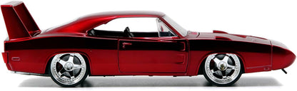 Jada Toys Fast & Furious 's 1969 Dodge Charger Daytona, auto, tuning-model op schaal 1:24, met spoiler, deuren te openen motorkap en kofferbak, vrijloop, rood metallic