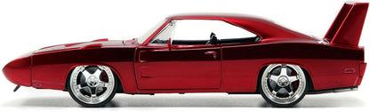 Jada Toys Fast & Furious 's 1969 Dodge Charger Daytona, auto, tuning-model op schaal 1:24, met spoiler, deuren te openen motorkap en kofferbak, vrijloop, rood metallic