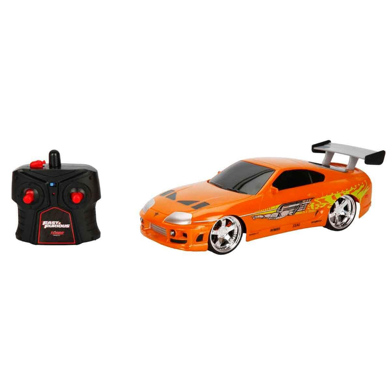 Jada Toys 253206006 - Fast & Furious RC Brian's Toyota SupraOrange, afstandsbediening auto, turbofunctie, 2-kanaals draadloze afstandsbediening,USB-oplaadfunctie, inclusief batterijen, 1 -16, oranje