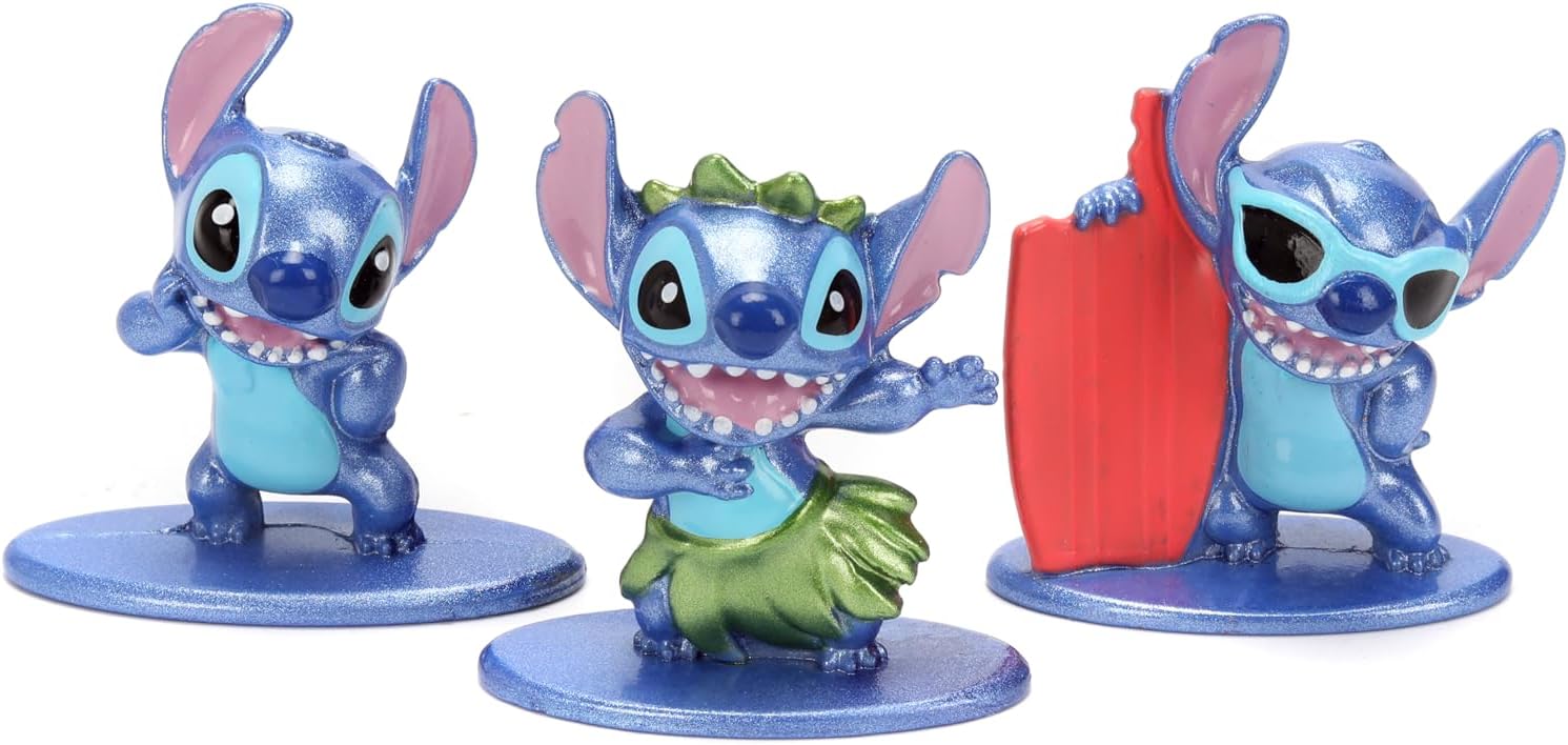 Jada Toys Disney Stitch figuren (3 stuks) - set van 3 verzamelfiguren van Lilo & Stitch (Stitch, Hula Stitch, Surfer Stitch), nano-metalen figuren voor fans en kinderen vanaf 8 jaar, elk 4 cm