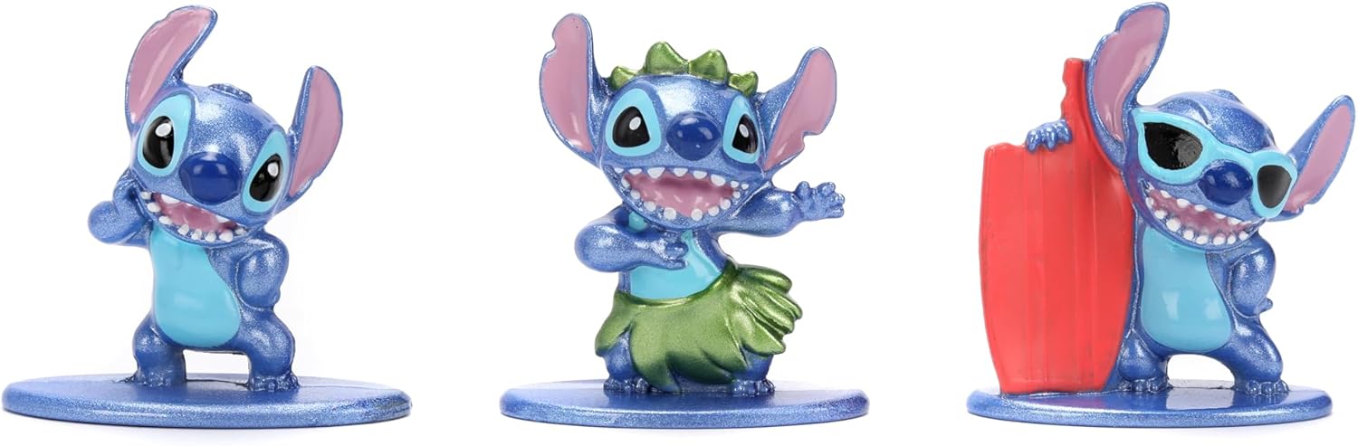 Jada Toys Disney Stitch figuren (3 stuks) - set van 3 verzamelfiguren van Lilo & Stitch (Stitch, Hula Stitch, Surfer Stitch), nano-metalen figuren voor fans en kinderen vanaf 8 jaar, elk 4 cm