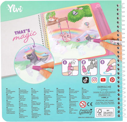 Depesche 14085 Ylvi Aqua Magic Book - Colouring Book with 5 Pages of Magic Unicorn Motifs for Colouring with Water, Includes Water Pen for Refilling