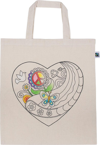 goki 58312 Katoenen tas, hart om te beschilderen, 38 x 42 cm, Fairtrade katoen, creatieve set met 6 stuks, stoffen tassen om te beschilderen, voor kinderen vanaf 3 jaar