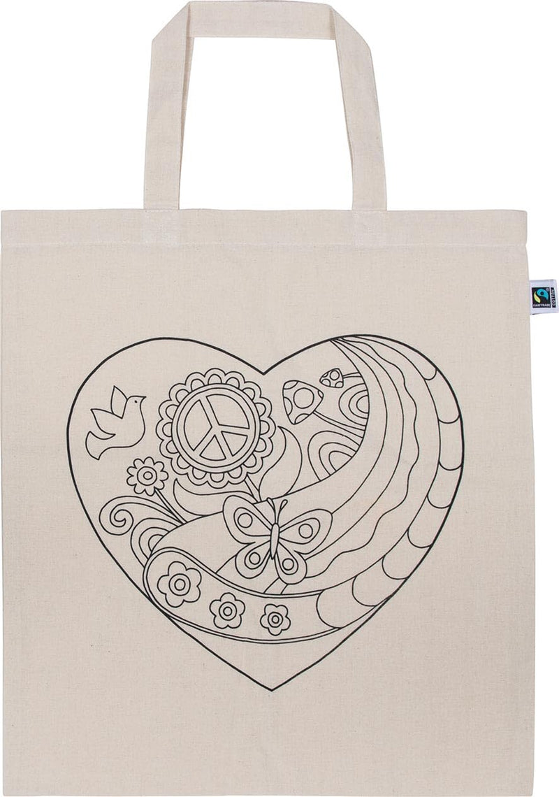goki 58312 Katoenen tas, hart om te beschilderen, 38 x 42 cm, Fairtrade katoen, creatieve set met 6 stuks, stoffen tassen om te beschilderen, voor kinderen vanaf 3 jaar