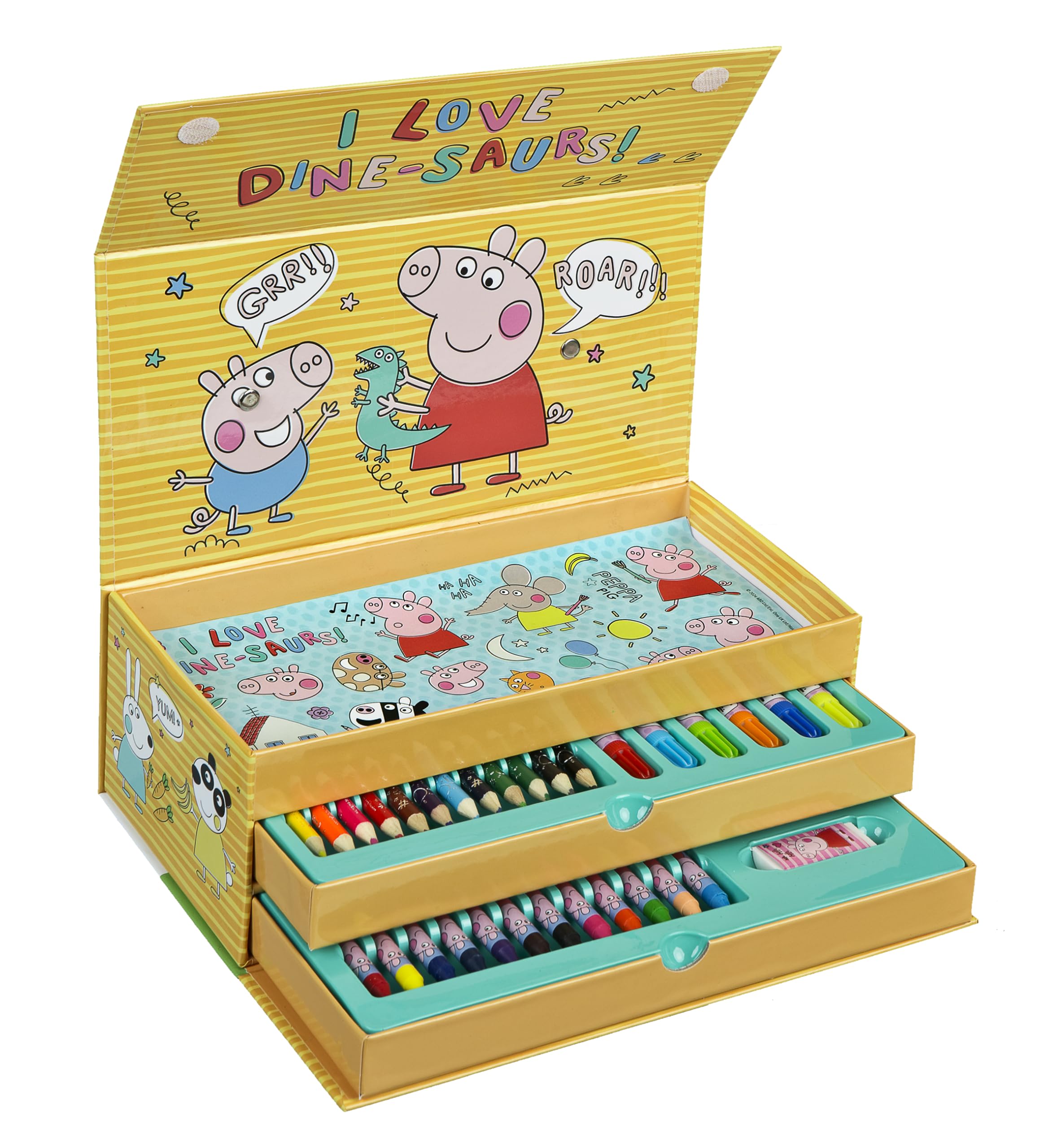 Undercover - Peppa Pig schilderkoffer 44-delig – creatieve kinderset met 3 vakken vol schilderplezier – waxschilder kleurpotloden postersticker – voor kinderen vanaf 3 jaar, roze