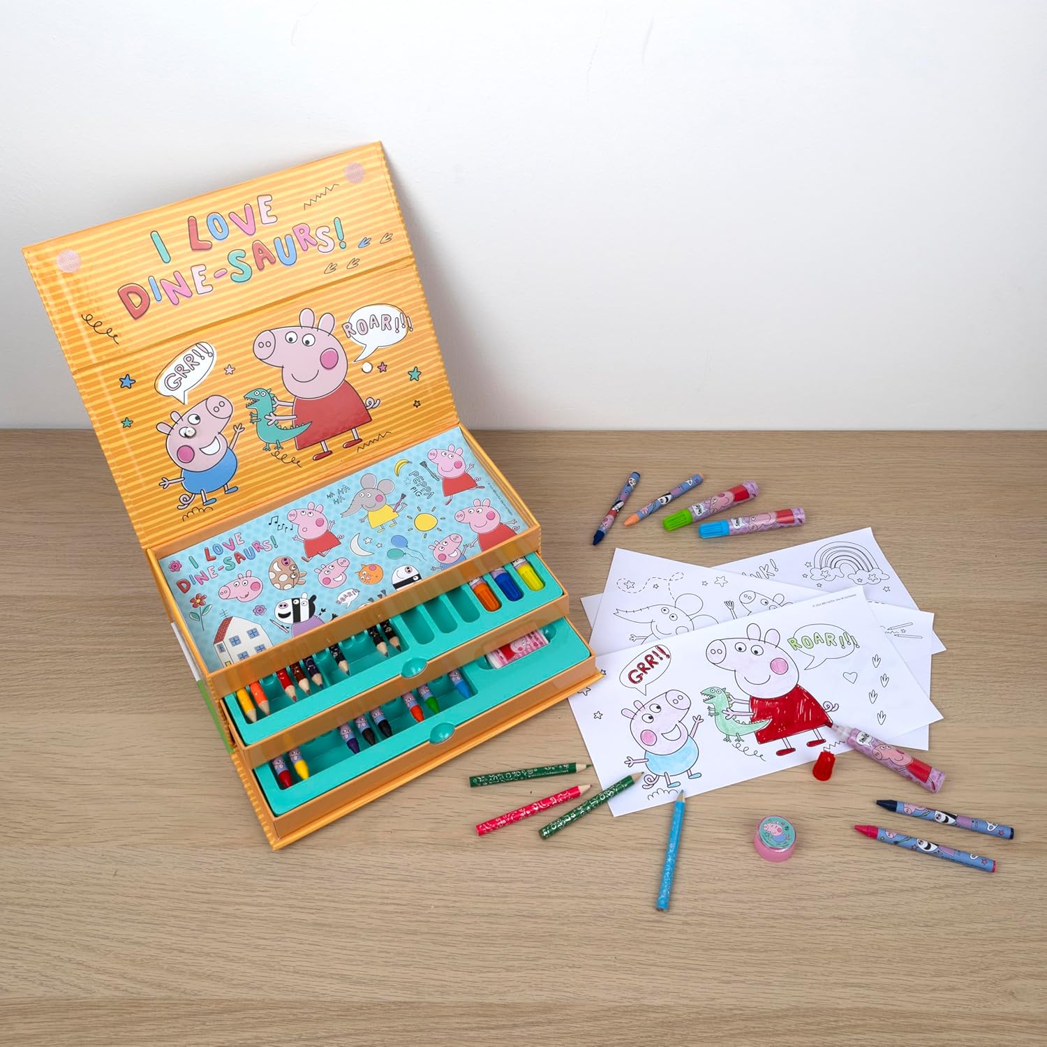 Undercover - Peppa Pig schilderkoffer 44-delig – creatieve kinderset met 3 vakken vol schilderplezier – waxschilder kleurpotloden postersticker – voor kinderen vanaf 3 jaar, roze