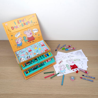 Undercover - Peppa Pig schilderkoffer 44-delig – creatieve kinderset met 3 vakken vol schilderplezier – waxschilder kleurpotloden postersticker – voor kinderen vanaf 3 jaar, roze