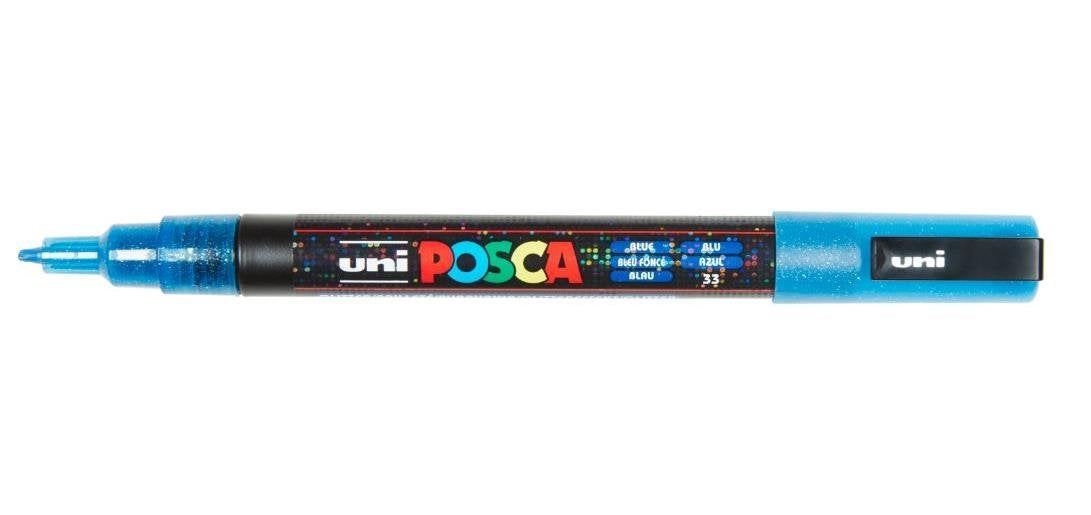 Uni Posca - Uni Posca PC3M Verfmarker Glitter Donkerblauw - ronde punt tot 13 mm