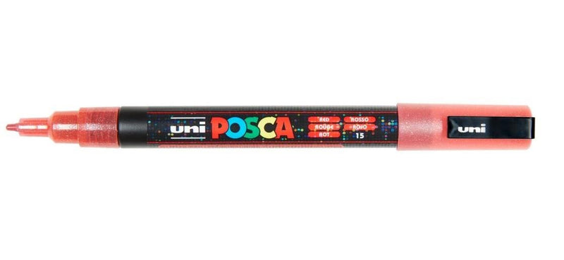 Uni Posca - Uni Posca PC3M Verfmarker Glitter Rood - ronde punt tot 13 mm