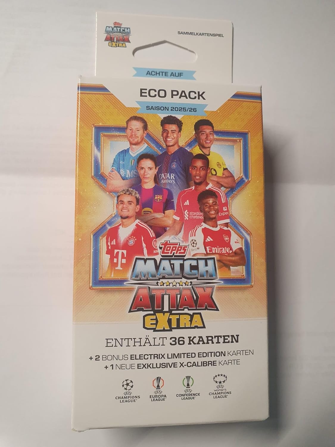 Topps Match Attax EXTRA 2025/2026 - ECO‑Pack 39 Cards 2 Electrix Limited Editions + 1 Exclusive X‑Calibre Card UEFA Champions League Trading Cards