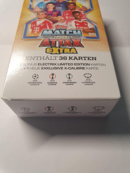 Topps Match Attax EXTRA 2025/2026 - ECO‑Pack 39 Cards 2 Electrix Limited Editions + 1 Exclusive X‑Calibre Card UEFA Champions League Trading Cards